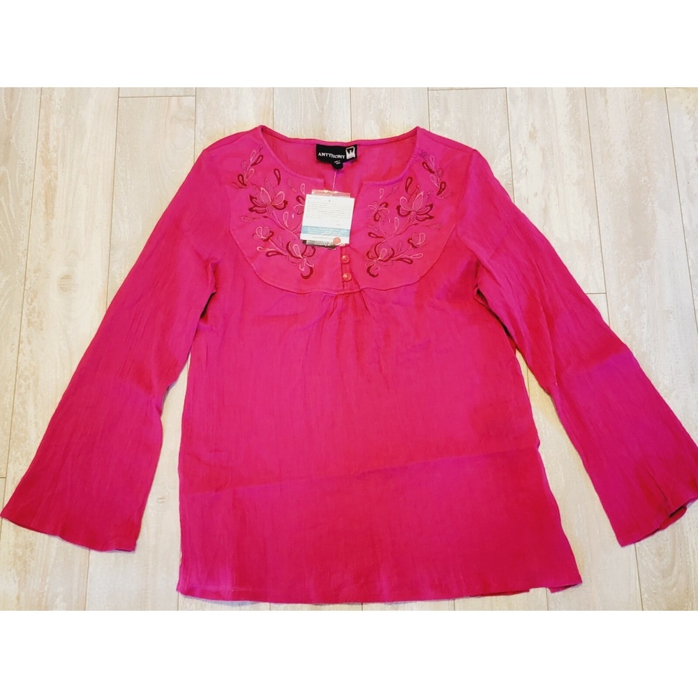 Antthony Originals L‎ Women's Tunic Top Stretch 3/4 Sleeve Hot Pink Crepe NWT